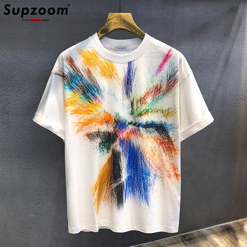 

Supzoom Новое поступление, летняя модная футболка с нейтральной художественной текстурой и брызгами чернил с круглым вырезом, повседневная свободная мужская футболка из плотного хлопка
