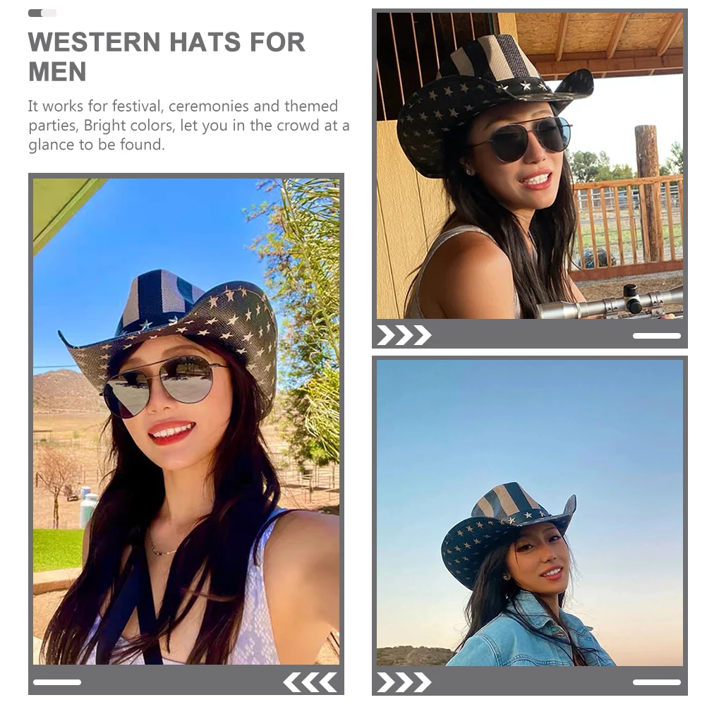 

Cowboy Straw Western Party For Men Women Outdoor Festival American Style Sun Hat Costume Prop Unisex Holiday Headwear Dress Up