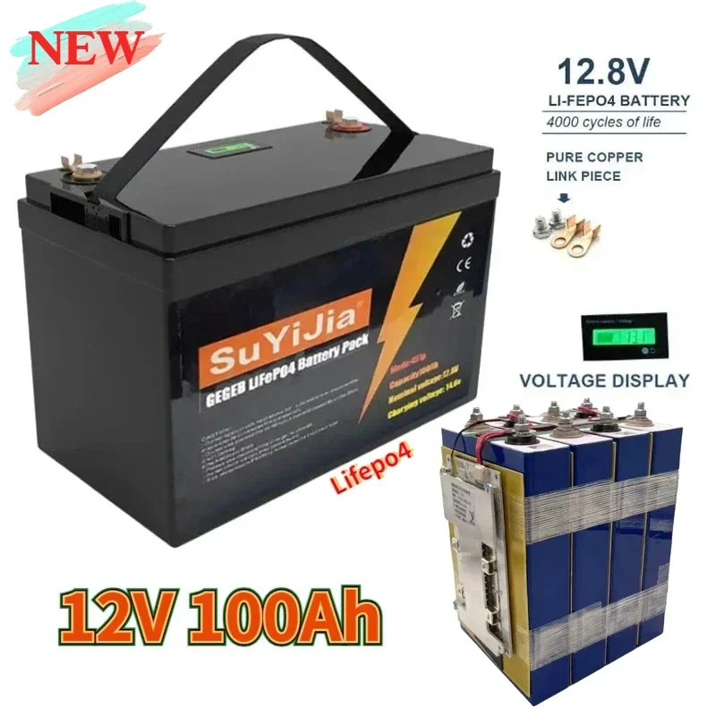 12V Lifepo4 Battery 100Ah Lithium Iron Phosphate Battery Pack W/ Box 4000 Cycles Off-Road Vehicles Golf Carts Solar Wind Power