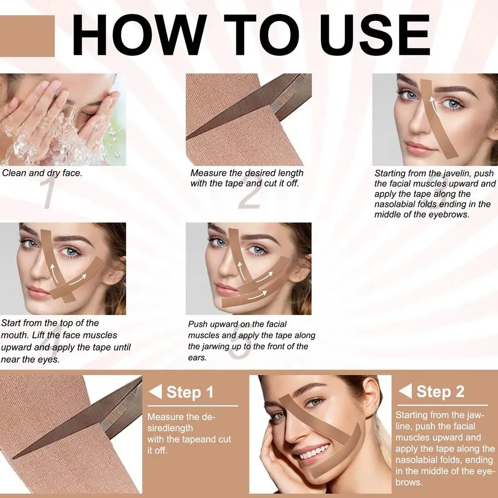 شريط علم الحركة للوجه على شكل حرف V والرقبة والعيون ورفع مزيل التجاعيد شريط لاصق ضمادة مرنة صديقة للبشرة