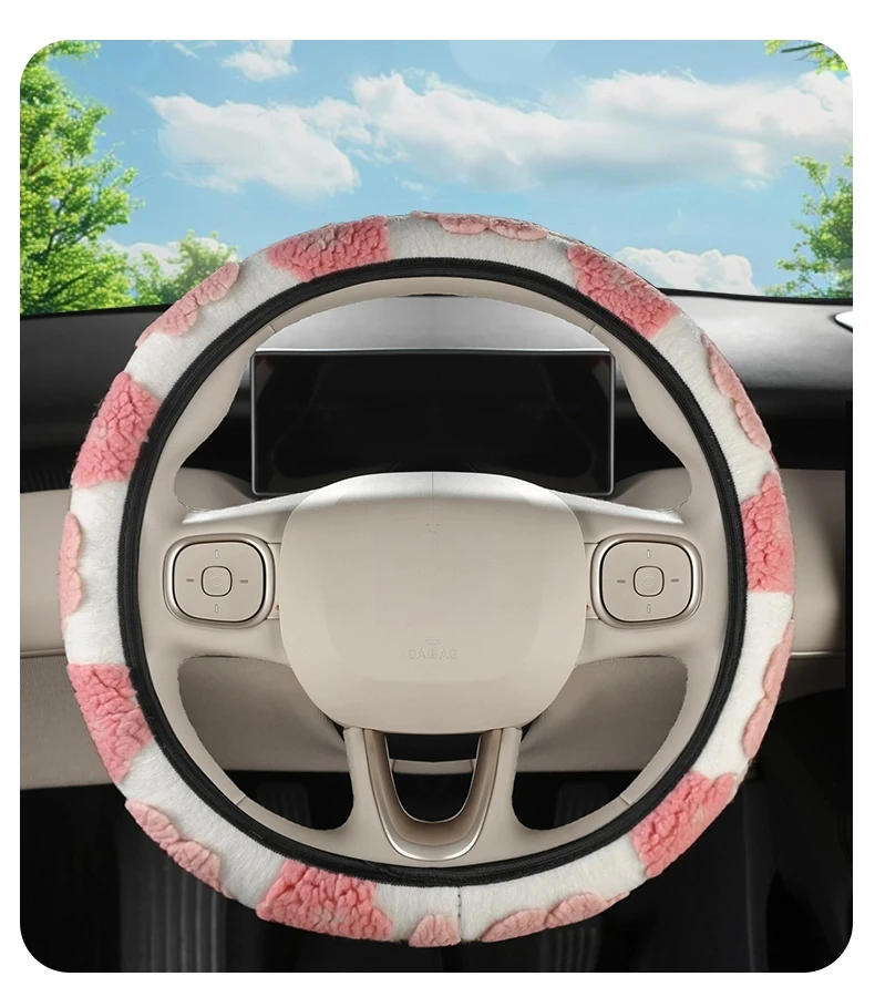 Blumenförmiger Auto-Lenkradbezug mit Plüsch-Dreidimensionalmuster Elastischer und Dehnbarer Schutzbezug für Damen-Autos – Detail 6