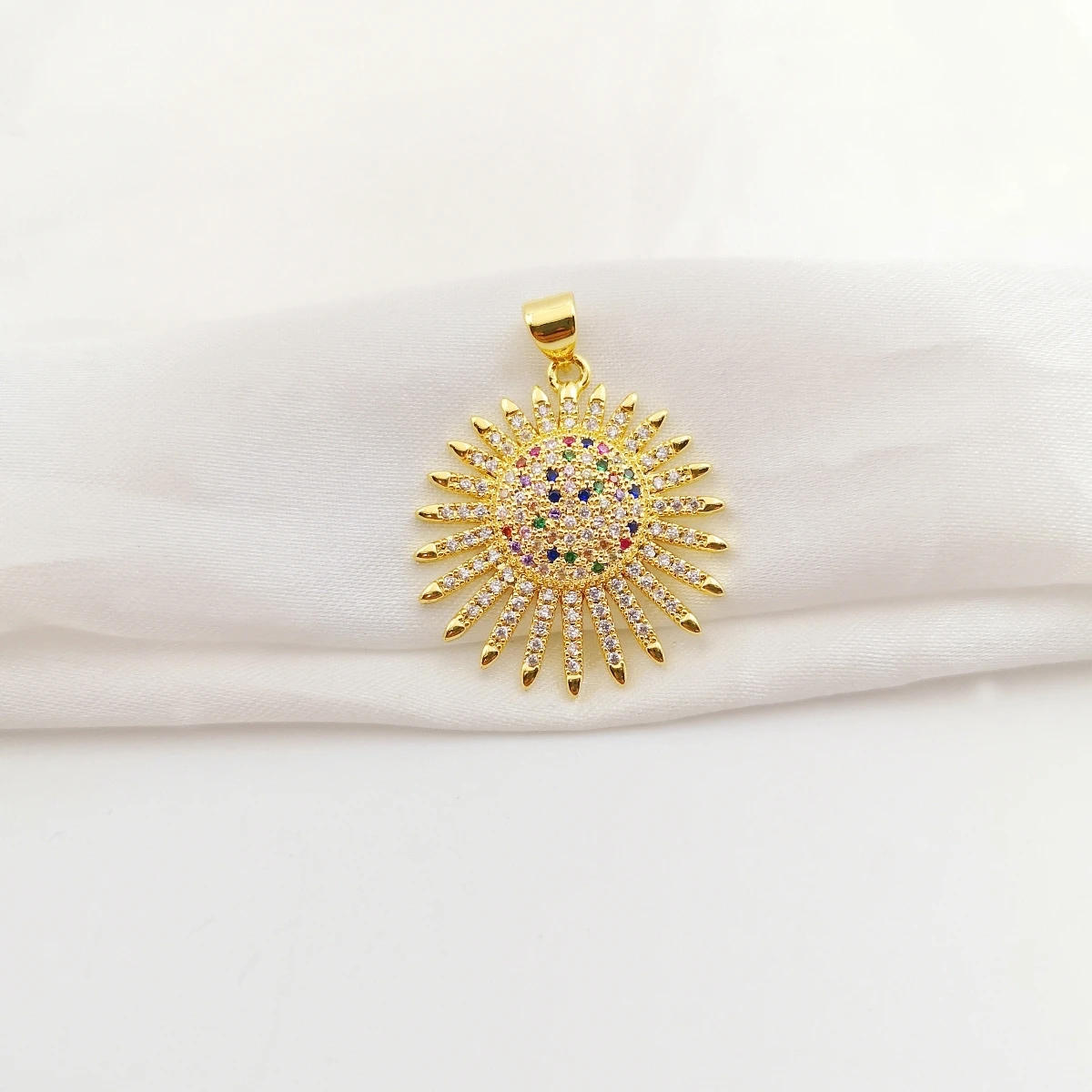 Gold Color Shiny Sun Charms for Necklace Bracelet Earrings Dangles Colorful CZ Paved Flower Pendant DIY Jewelry Accessories Gift
