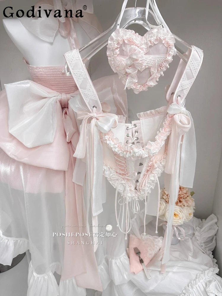 

Sweet Girls Lolita Lace Fishbone Shoulder Straps Waist Girdle Women's Palace Style Tight Waist Vest Elegant Princess Dress Belt