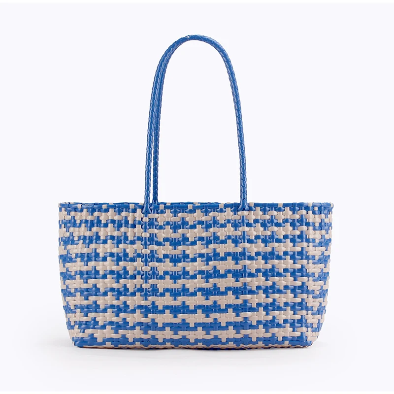 Gewebte Kunststoff-Gemüsekorb-Umhängetasche, vielseitige Damen-Handtasche im Lazy-Style, leichte Strand- und Einkaufstasche für den Urlaub – Detail 9