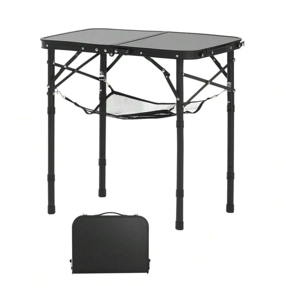 Folding Camping Table Adjustable Height Portable Aluminum Side Table with Carry Handle, Lightweight Compact Outdoor Picnic Table for BBQ Beach Patio Garden Backyard Fishing Hiking, Rustproof MDF Tabletop, Easy Setup, Space Saving Storage, 24x16 Inch,