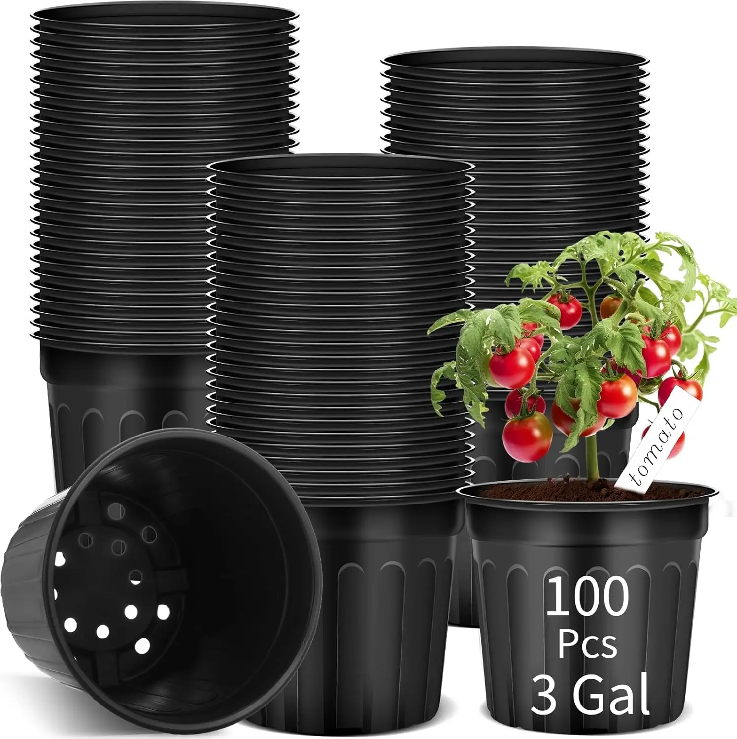

100 Pcs 3 Gallon Plant Nursery Pots Bulk Plastic Planter Flexible Flower Seedlings Pot with Drainage Hole Thickened Seed