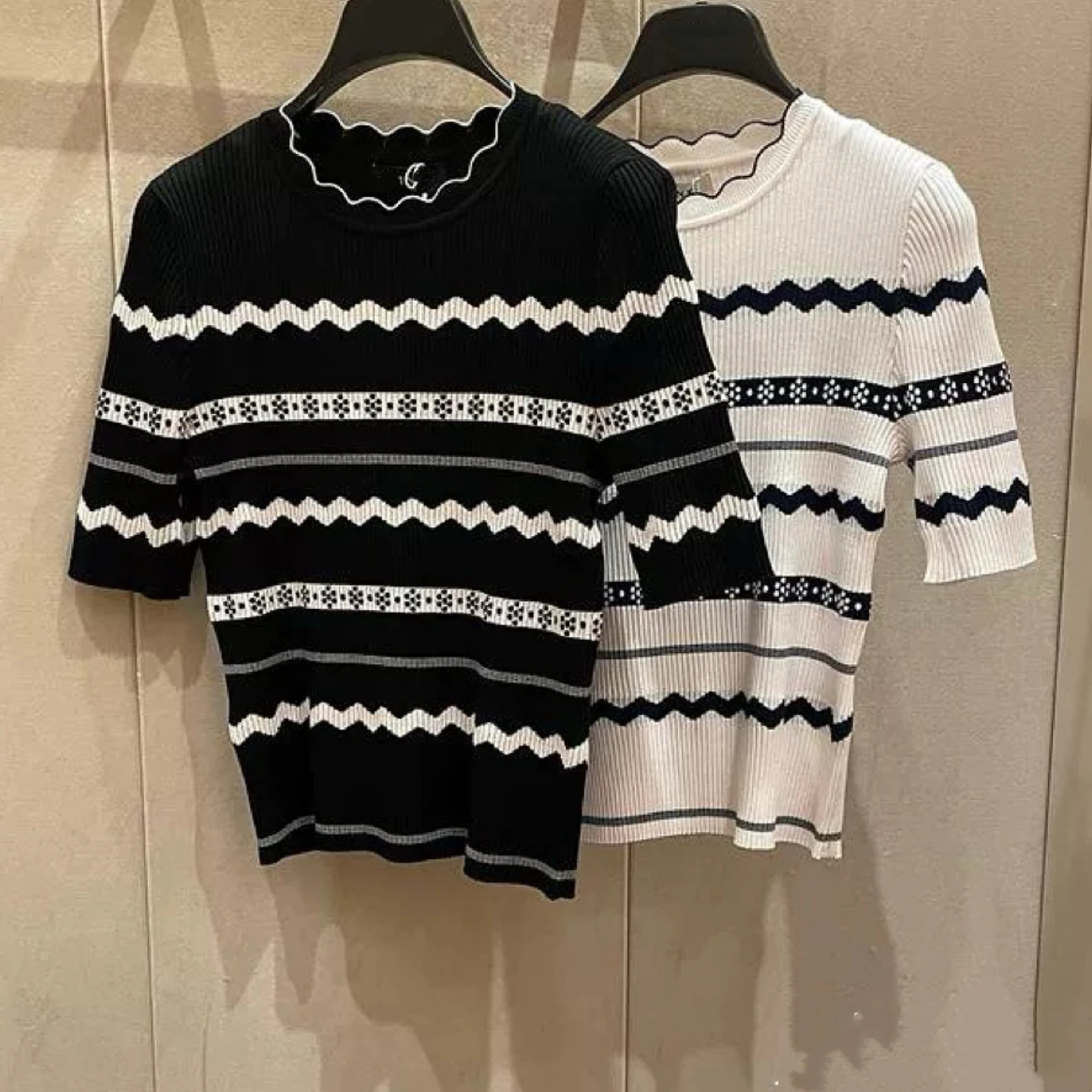 

M*NE Spring Summer Faion Wave round Ne Color Blo Ribbed Slim Fit Thin Knitwear Korean Sle Casual Comfortable Sweater