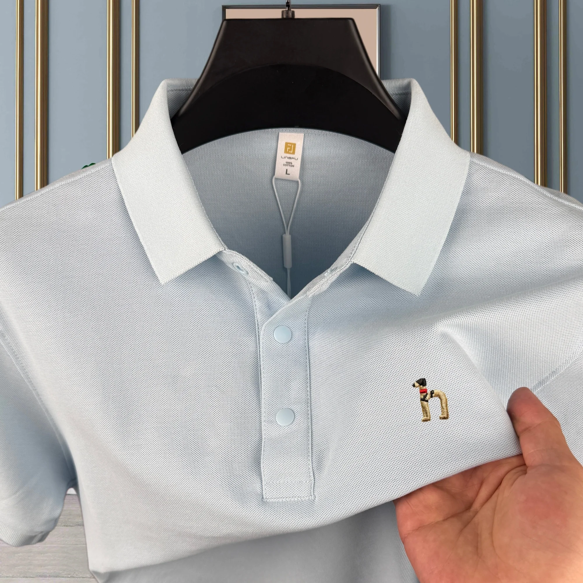 100% pure cotton high-end brand men's short sleeve polo shirt 2026 summer luxury fashion dog embroidery golf top casual T-shirt