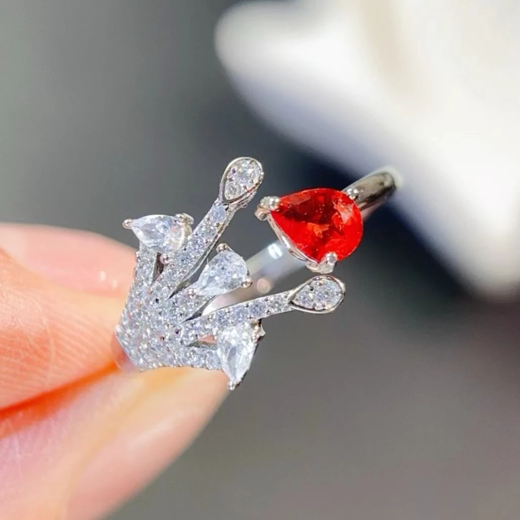 925 Silver Treated Natural Red Sapphire Ring 4x5mm Pear Cut Genuine Sapphire Jewelry,  Designer Style Silver Ring Gift for Women