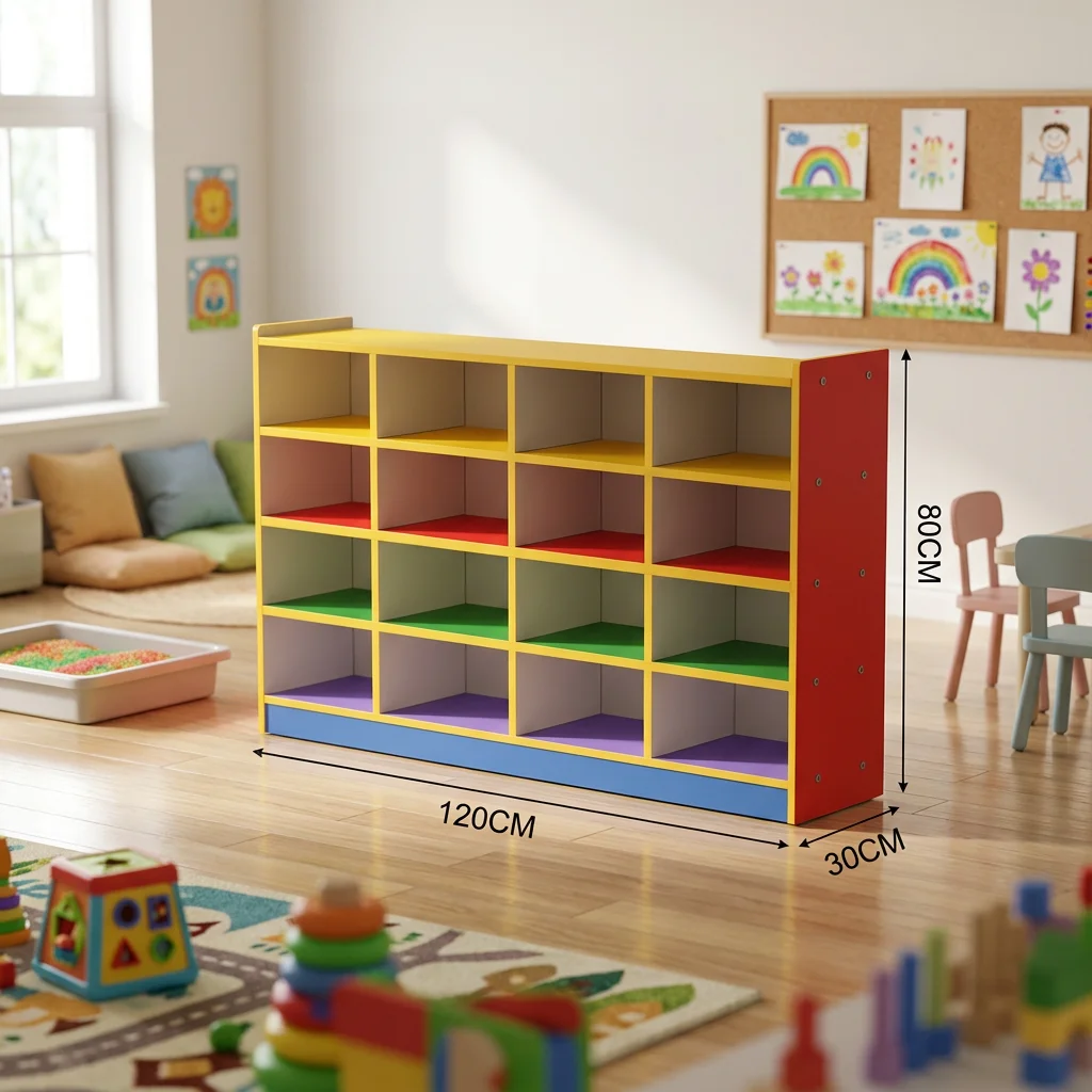 Montessori Kindergarten Furniture Set Colorful Kids Storage Cabinet Multi-Tier Toy Eco-Friendly Wooden Modular Shelf for School