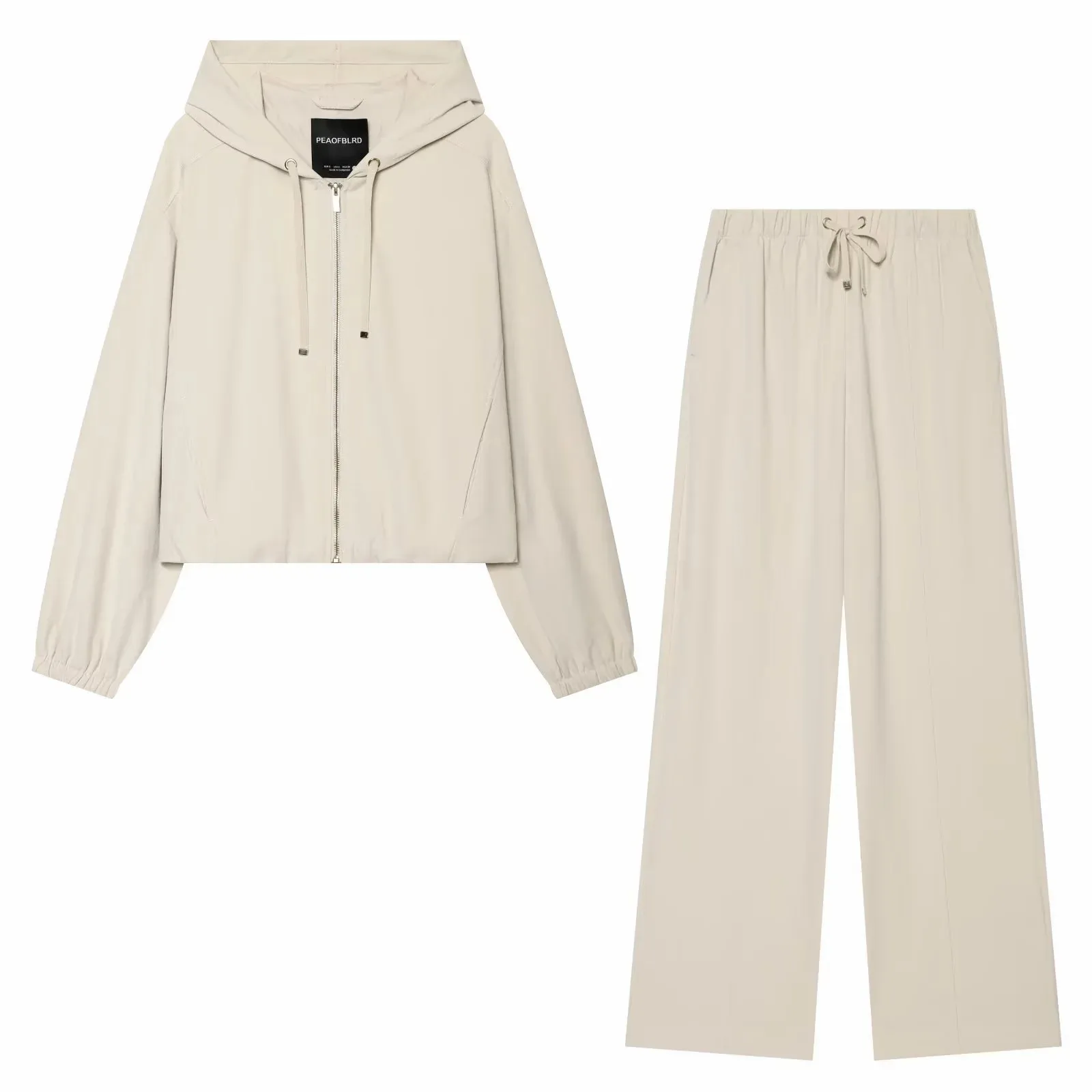 Damen-Hosen-Set 2-teilig, Neu 2026, Kapuzenjacke mit Reißverschluss, Weite Hose mit Kordelzug, Damen-Outfit – Detail 16