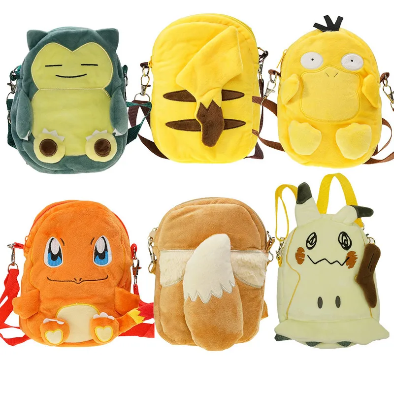 Rowlet Lucario Snorlax Eevee Mimikyu Psyduck Charmander Plush Backpack Pokemon Plush Toy Cute Anime Toy For Kids Birthday Gift