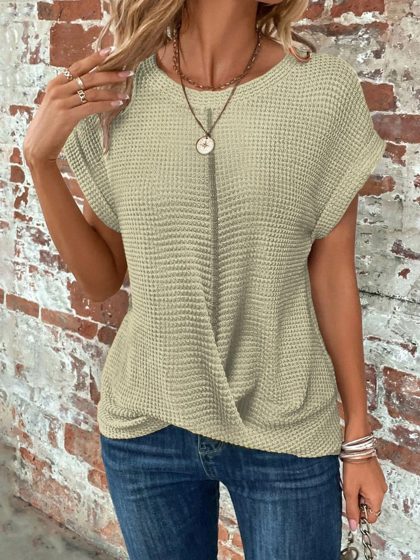 2024 New cross-border solid color round-collar T-shirt elegant short-sleeved tw… - Image 6