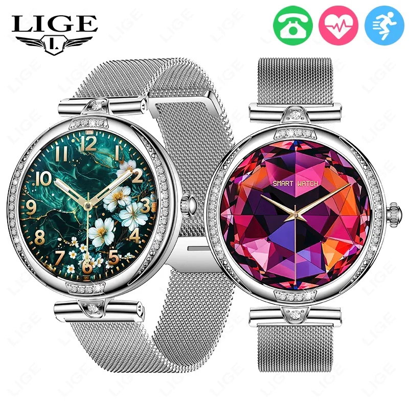 LIGE New AMOLED Smart Watch Ladies Full Touch 390*390HD Health Tracker Voice Calling Waterproof Smartwatch Women For Android iOS