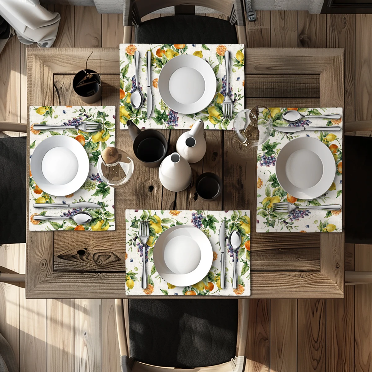 Cute Avocado Pattern Polyester Placemats & Coasters - Decorative Table Linens for Home Kitchen, Dining and Daily Use