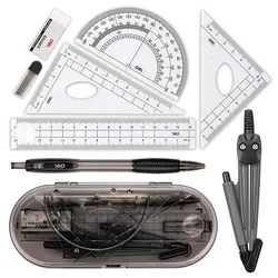 Ensemble mathématique avec boussole, 8 pièces, règle droite en plomb, fournitures scolaires 2024, outil de mesure de dessin mathématique mignon