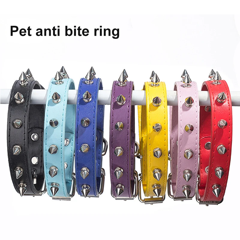 Colorful Cat Dog Pet Collar PU Leather Spiked Studded Collars For Small Medium Dogs Cats Anti-bite Puppy Pet Products Neck Strap