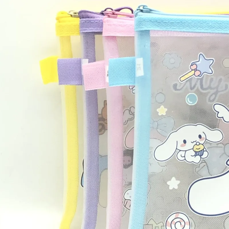 Sanrio A5 Mesh Zipper Pencil Bag Pouch Document Bag Kawaii Student Storage Melody Kuromi Cinnamoroll Protable Stationery Bag