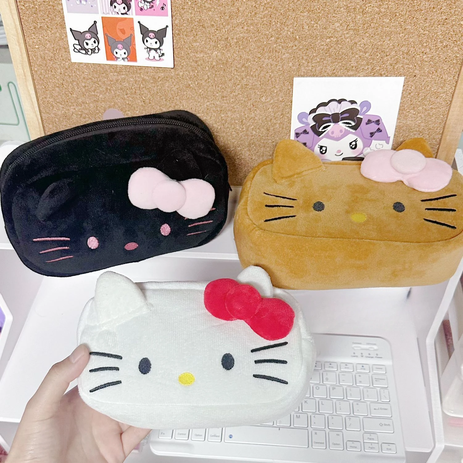 Cute Plush Pen Bag Cartoon Hellos Kittys Cosmetic Bags Student Stationery Storage Bags Girl Pencil Case Kid\'s Birthday Gifts