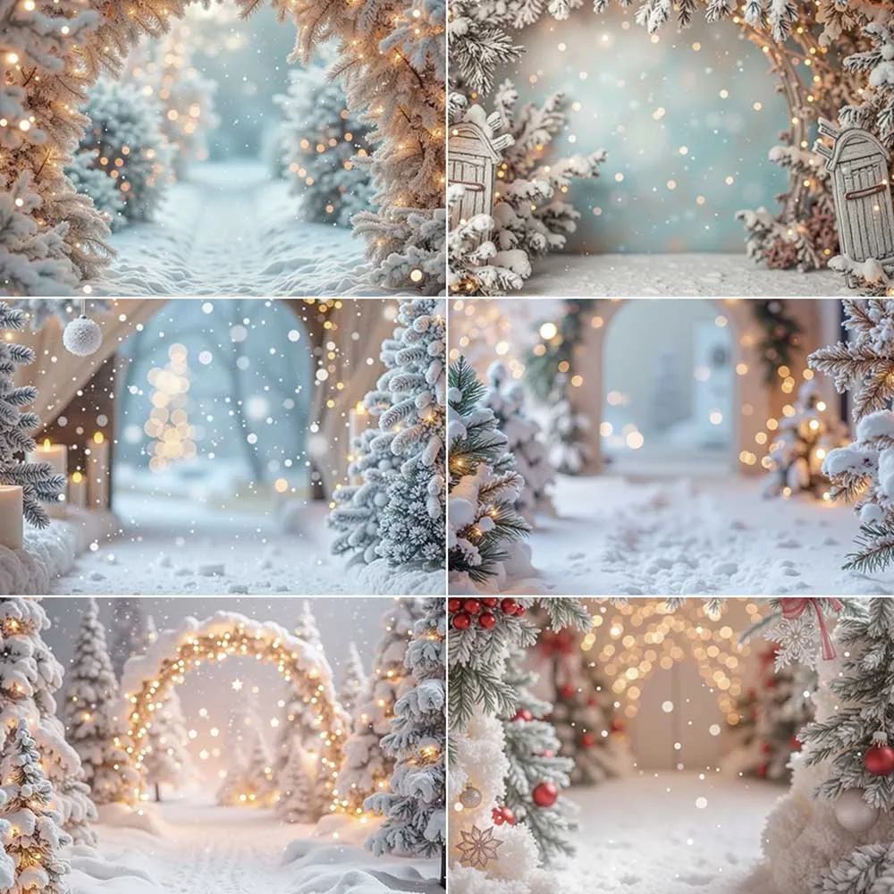 

Snow Christmas White Lights Bokeh Backdrop for Photography Luxury Tree Photo Studio Background Winter Photozone Supplies