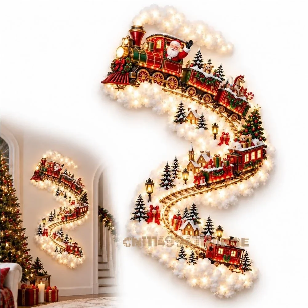 Christmas Magic Trail Wall Light, LED Cascading Holiday Decor,Bell Hanging Display with Stars Snowflakes for Indoor Window Door