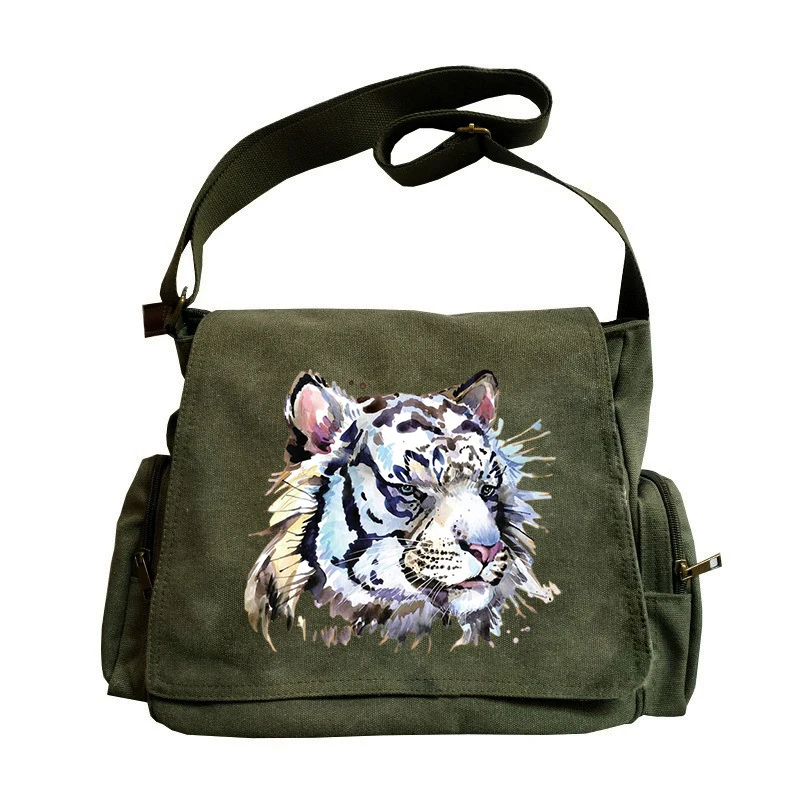 Bolso de mensajero de gran capacidad, bolso de hombro de lona con diseño de tigre y acuarela, bolso cruzado Unisex