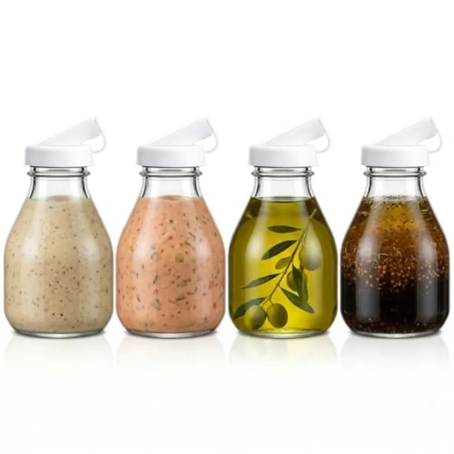 

pcs 16oz Salad Dressing Bottle, Reusable Salad Dressing Dispenser with Silicone Pour Spouts and Airtight Sealing Caps, Leak-pro
