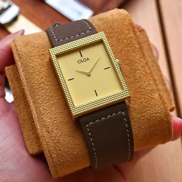 CILOA Light Luxury Square Men's Watch, Gold Case Minimalist Dial, Business & Commute Versatile Quartz Watch