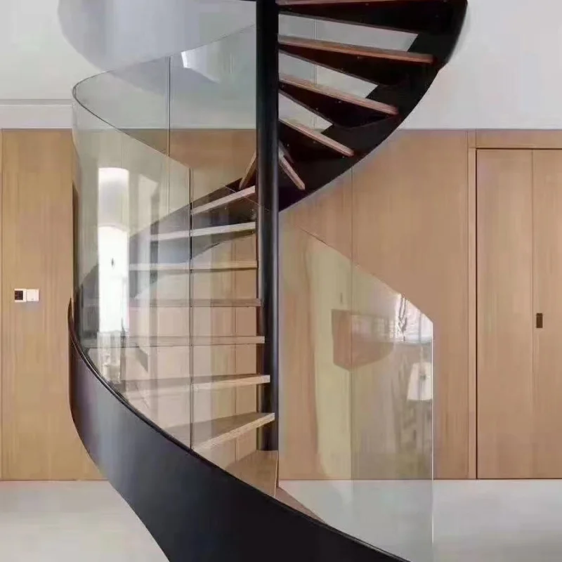 custom.Customized Curve Stairs Modern Luxury Indoor Solid Wooden Steps Treads Staircase System