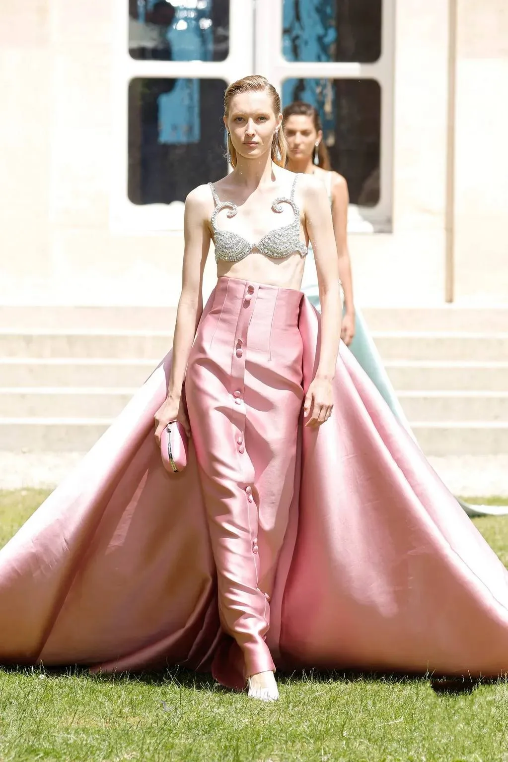 Couture Pink Sheath Satin Long Women Skirts With Detachable Train Buttons Front Fashion Bridal Formal Party Skirt Handmade