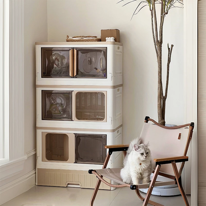 Three-layer cat cabinet indoor household foldable closed litter box litter supplies storage cabinet premium vill
