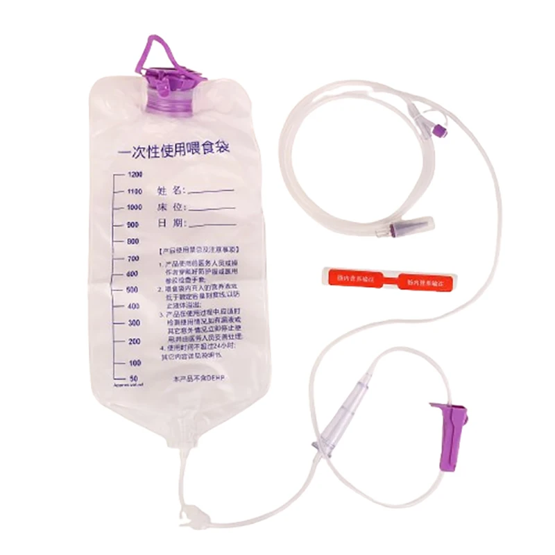 1200ml Plastic Enteral Nutrition Feeding Bag Transparent Nasal Feeding Supply Bag With Tube For Gravity And Pump Infusion