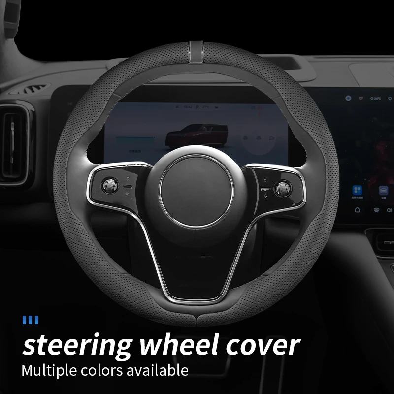 Ultra-Thin Nappa Leather Car Steering Wheel Cover, Laser Drilled Breathable,Split-Type Design,Fits Round&D-Shape Steering Wheels