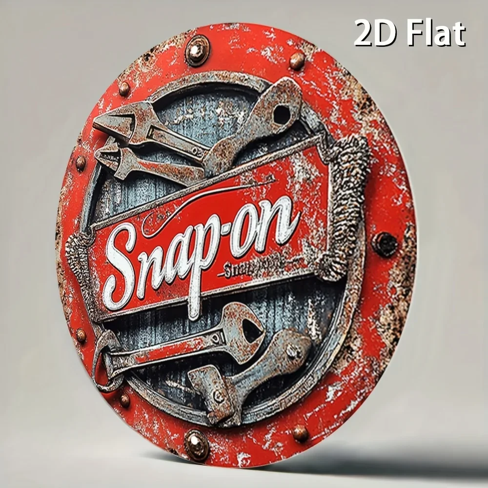2D Flat 1pc Vintage Metal Sign Snap-on Tools Aluminum Round Poster Bold and Industrial Design Retro Vintage Look Wall Art for Ba view 6