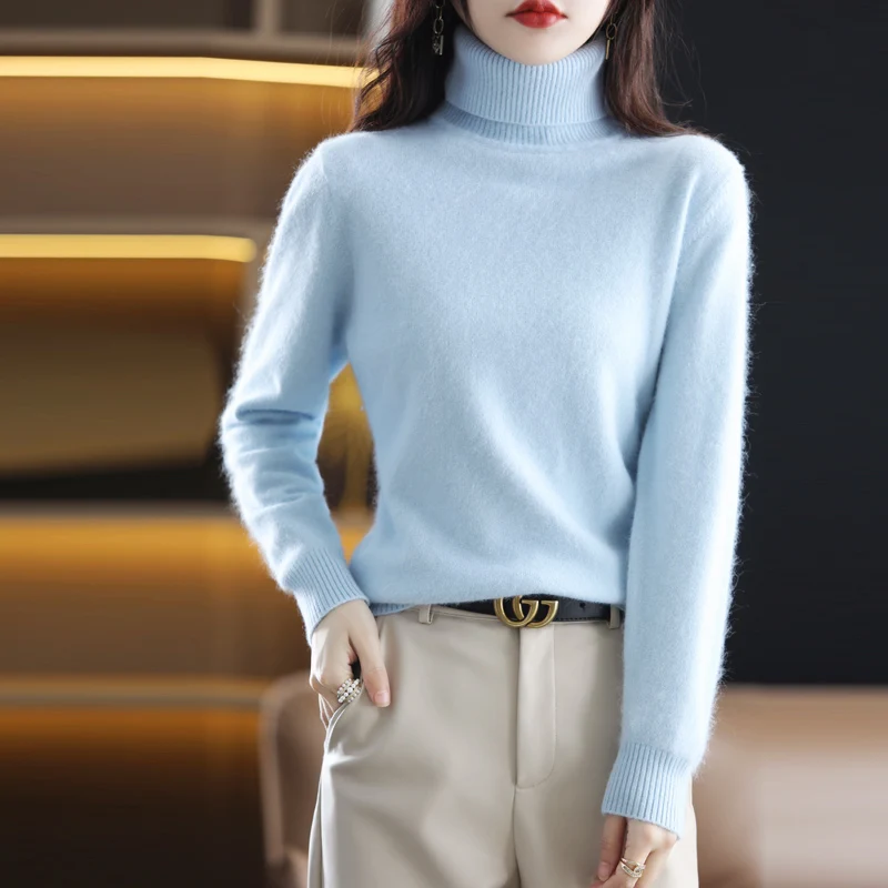 100% Merino Wool Cashmere Sweater Women Knitted Sweater Turtleneck Long Sleeve Pullovers Autumn Winter Clothing Warm Jumper Tops