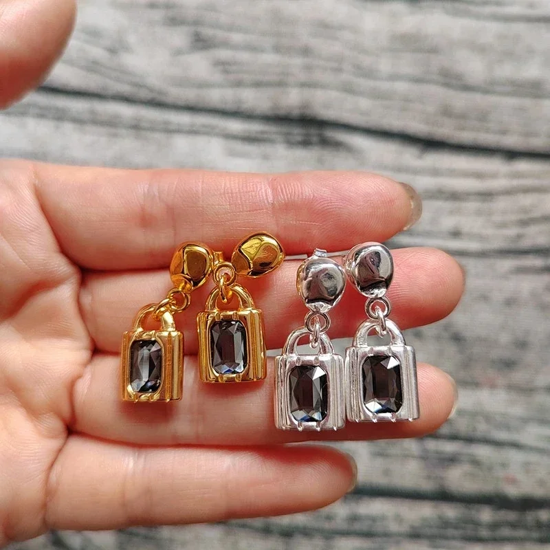 2025 Summer Trendy Exquisite Style Black Crystal Padlock Earrings Party Gifts Women's Accessories Jewelry Bag for Friends