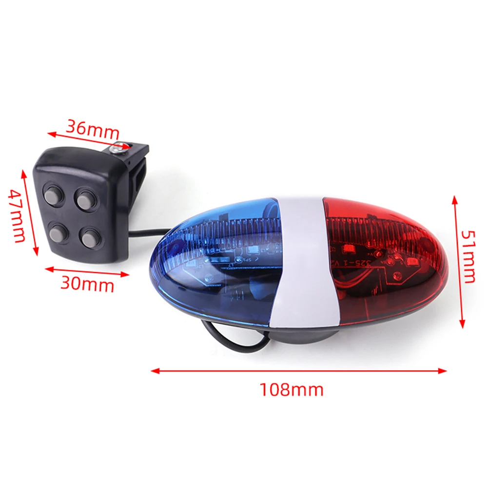 Bicycle Police Siren 4 Sounds Melody Bicycle Horn Warning Siren Bell 6-LED Strobe Red & Blue Bike Police Light for Kids Scooter