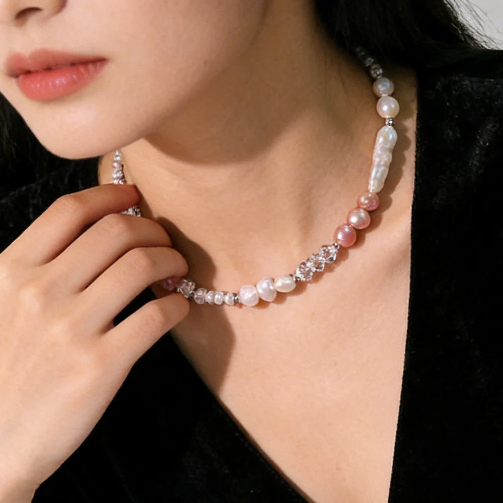 

Оригинальный дизайн, ожерелье из натурального жемчуга и стекла для женщин, очаровательная ниша, цепочка на шею, универсальные ожерелья, воротник, колье, ювелирные изделия, подарки