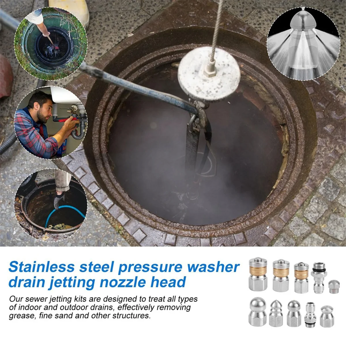 ABXHH 10pcs Sewer Jetter Nozzle with 1/4&3/8inch NPT Quick Connectors,Nozzle for Pressure Washer Drain Jet Hose Sewer Cleaning