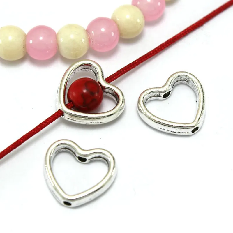 20pcs/Lot Love Heart Hollow Loose Spacer Beads Silver Color Alloy Beads For Jewelry DIY Necklace Bracelets Accessories