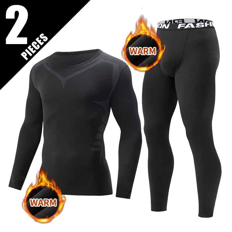 New Men's Thermal Underwear Set Winter Warm Printing Sport Base Layer Tops & Pants Fitness Workout Suit Casual Thermalwear