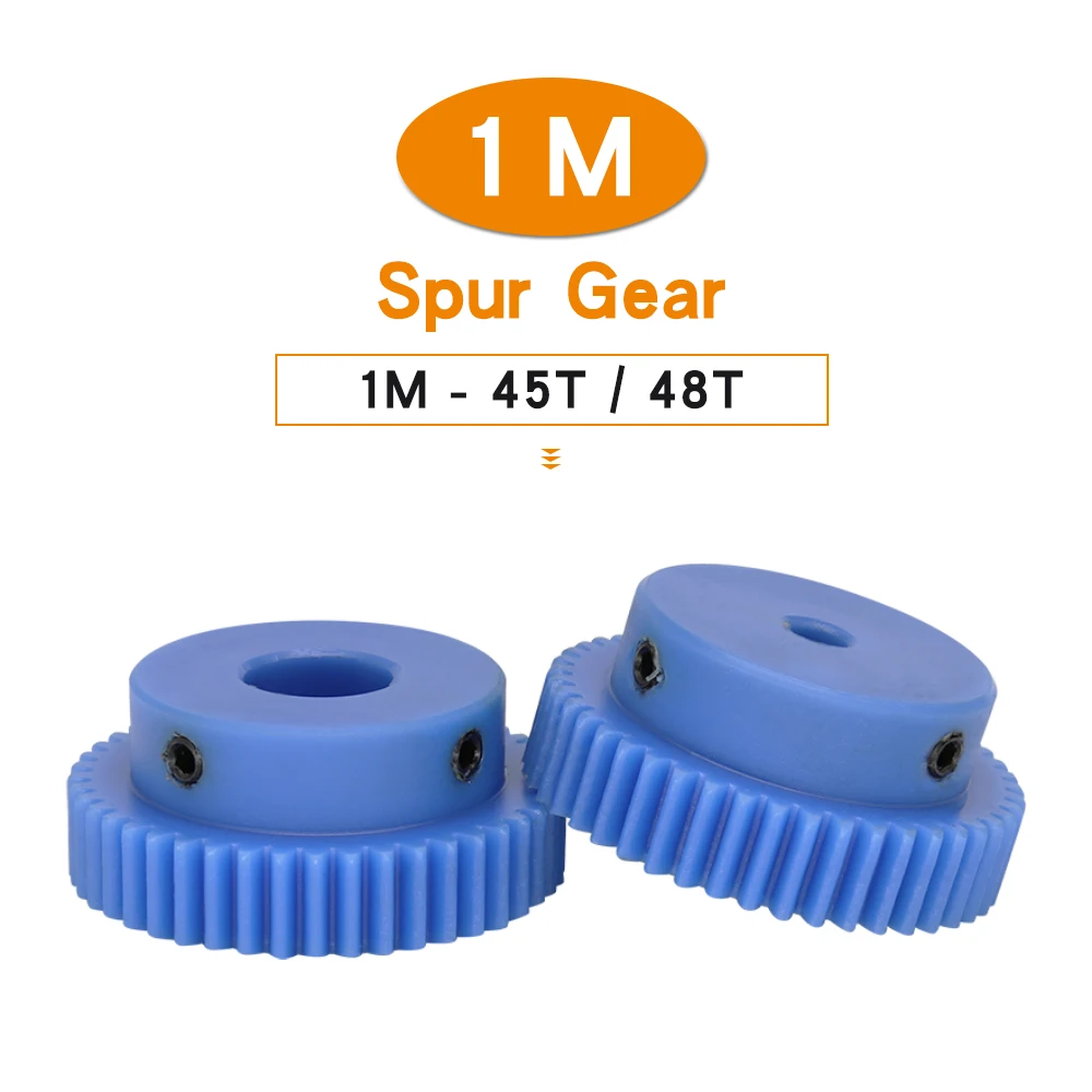 Plastic Gear 1M-45T/48T Teeth Pitch 3.14mm Teeth Height 10mm Blue Motor gear Transmission Parts Bore Size 6/8/10/12/14/15 mm