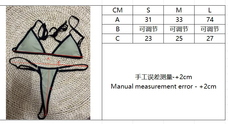 Salbeigrüner Bikini mit schwarzem Rand, Neckholder-Dreieck-Bikini-Set, minimalistische Kontrastbordüren, sexy Strand-Badeanzug – Detail 1