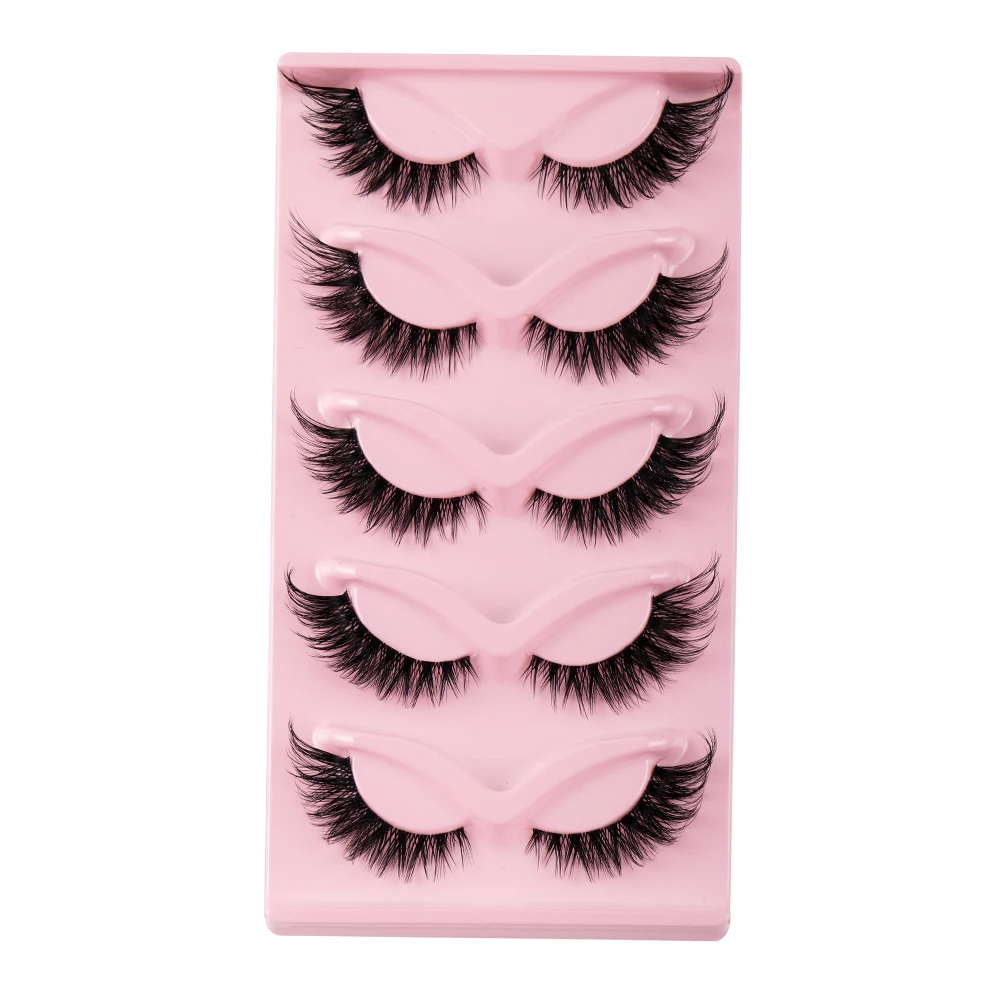 5 Paar Katzenaugen-Wimpern, künstliche Nerz-Wimpern, natürliche lange Manga-Wimpern, geflügeltes Ende, längliche Wimpern, künstliche Wimpern, Make-up