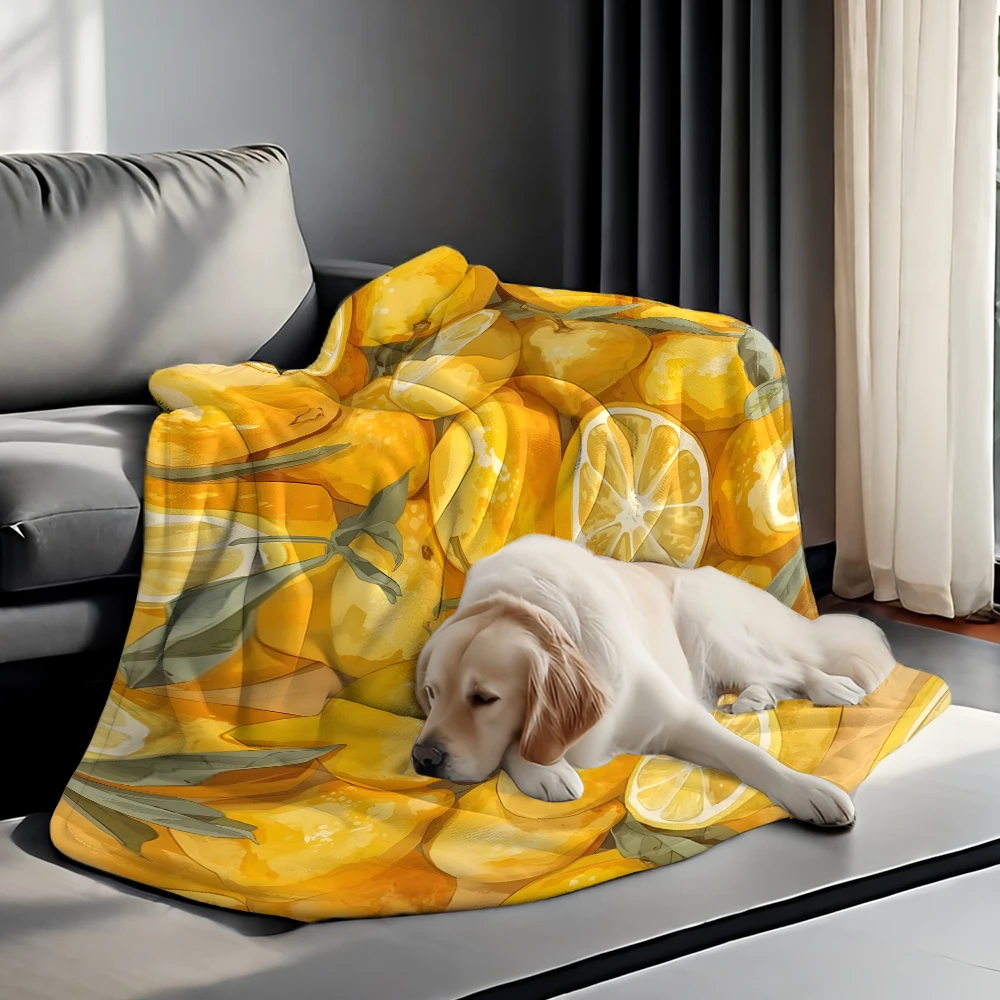 Yellow Lemons Watercolor Flannel Blanket Warm Soft Halloween Christmas Decorative Couch Warm Cozy All-Season Gift