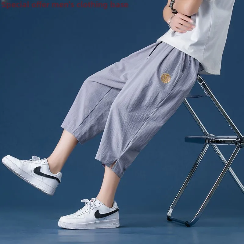 

Men's Linen Seven-Foot Pants Summer Cool Wide Leg Straight Loose Cotton-Linen Casual orts Straight Cut Autumn Faion