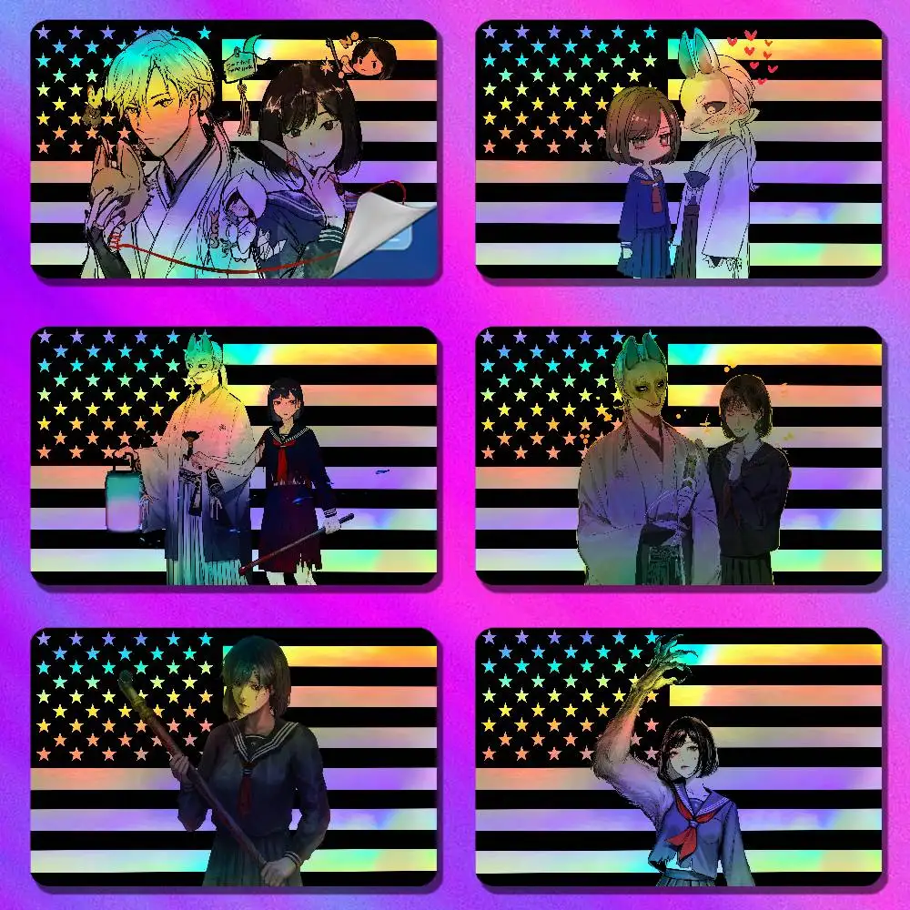 For SILENT HILL F Hinako Shimizu Fox Mask Credit Bank Sticker ID Access Card Cover Skin Rainbow Color Laser Stickers Film