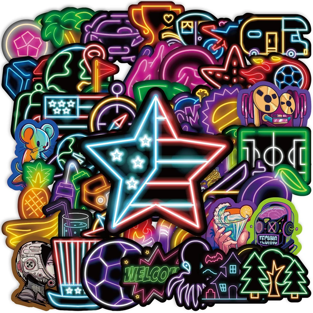 10/30/50pcs Cute Neon Light Graffiti Stickers Funny Creative Decals Toy DIY Luggage Phone Skateboard Cartoon Sticker Decoration
