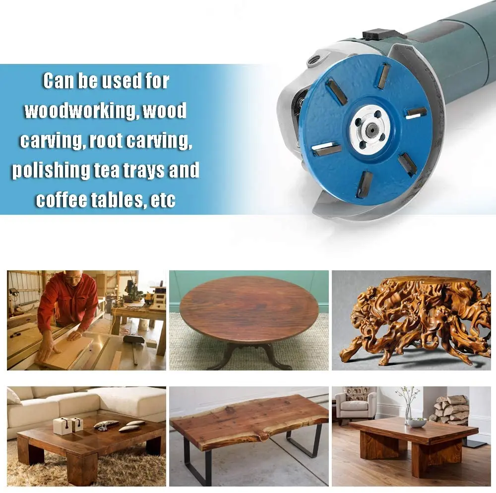 Six Teeth Power Wood Carving Disc Tool, Milling Cutter for 16mm Bore Aperture Angle Grinder Milling Cutter Flat