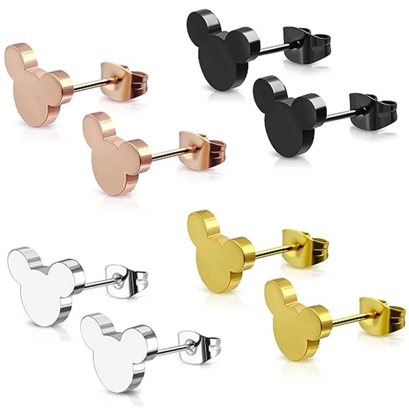 1 Paar niedliche Maus Ohr stecker Edelstahl schwarz Hase Ohr stecker Ohrringe Männer Gothic winzigen Cartoon Ohr stecker für Kinder Teenager Mädchen